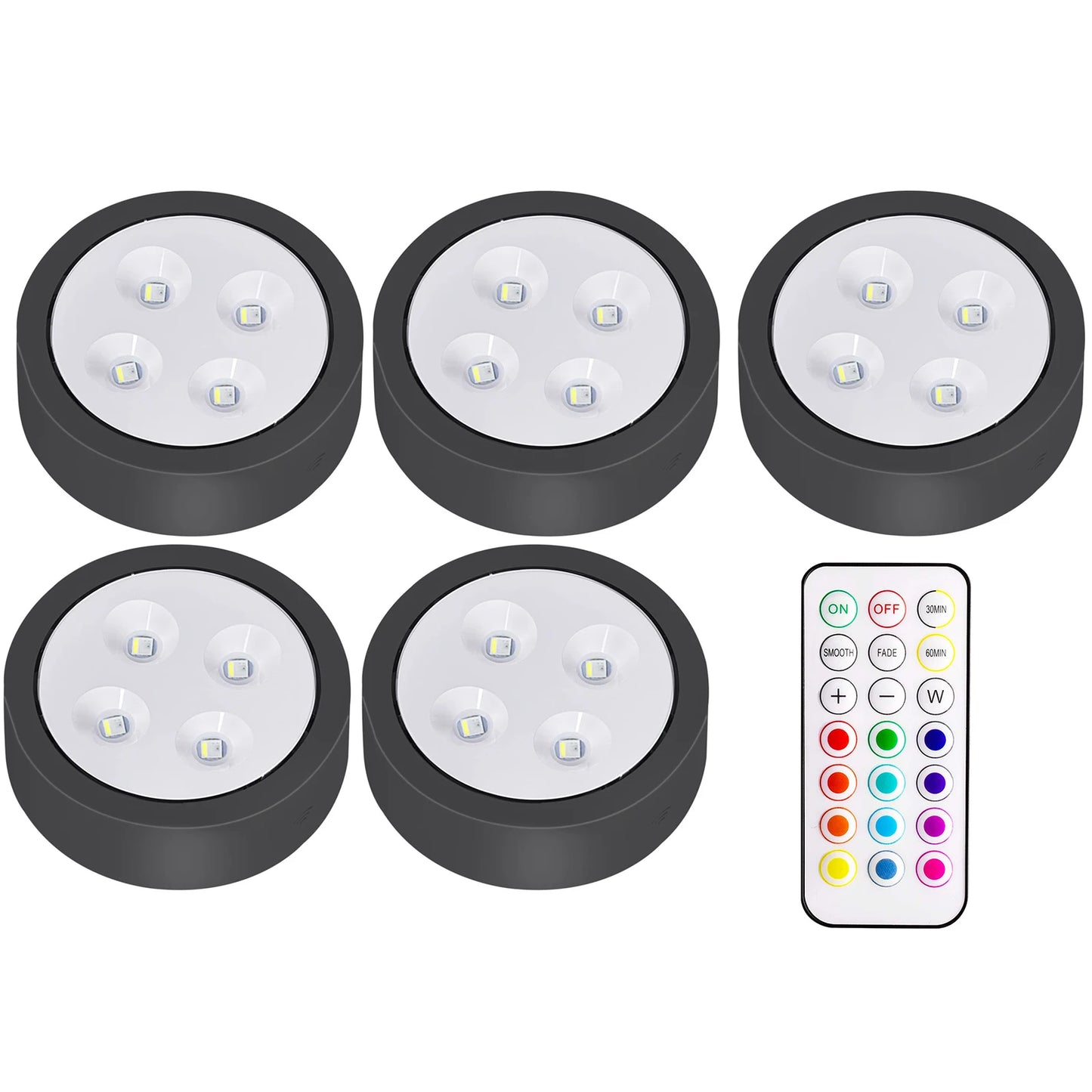 1-5 pces sem fio sob o armário luzes led para cozinha rgb mudança de cor puck luz da noite controle remoto lâmpada do armário bateria