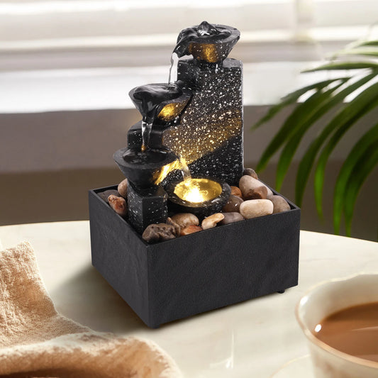 Fuente de mesa con cascada para decoración del hogar, relajación y meditación, con luces suaves, adornos de agua que fluyen, regalo para el Día de la Madre.
