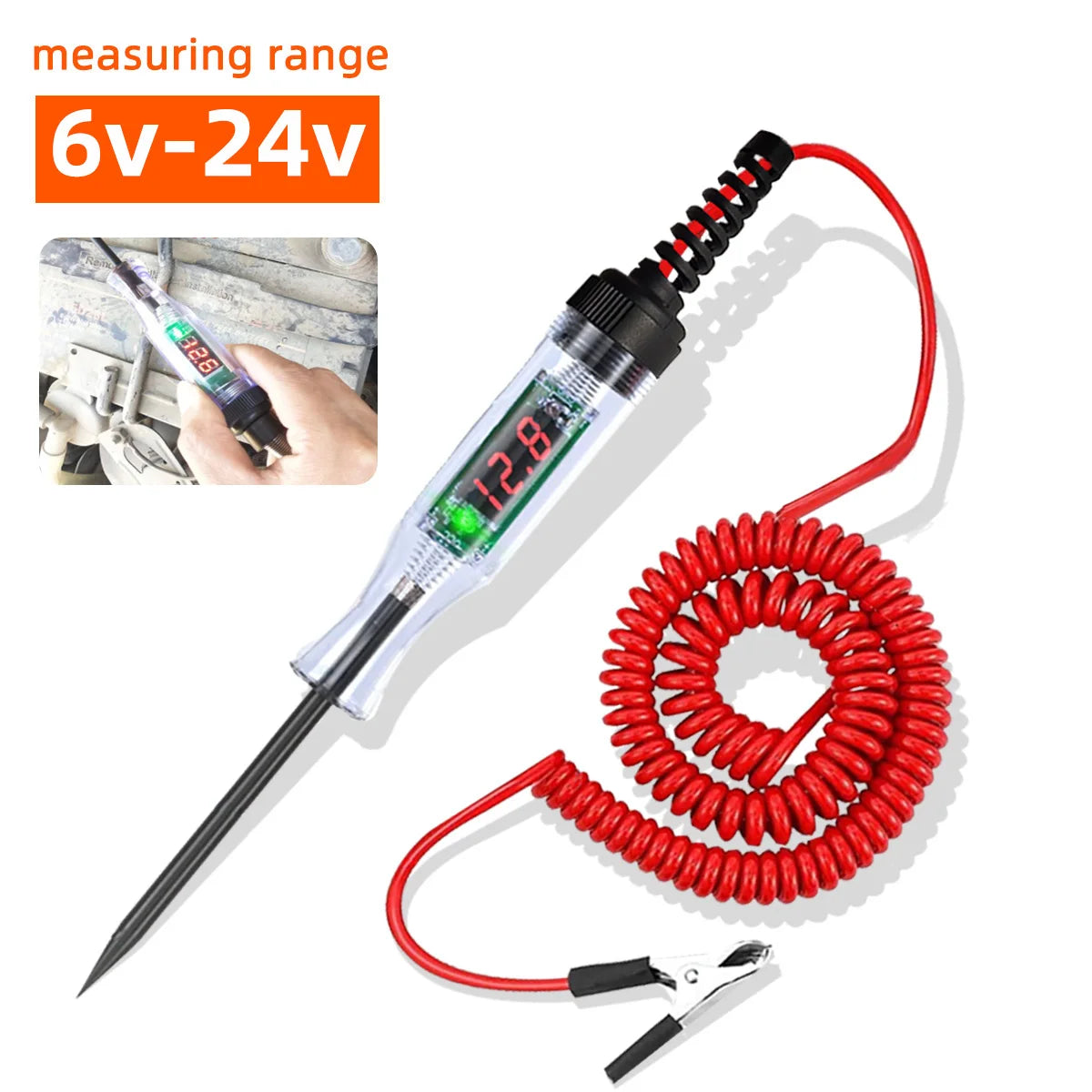 6V/12V/24V Automotive Circuit Test Pen LED Digital Voltage Display Long Probe Circuit Detector Check Vehicle Circuit Telescoping