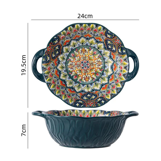 1Pcs Bohemia Retro Ceramic Dinner Plates Sets Food Plate Household Tableware Set Breakfast Plates Salad Soup Bowls Dinnerware