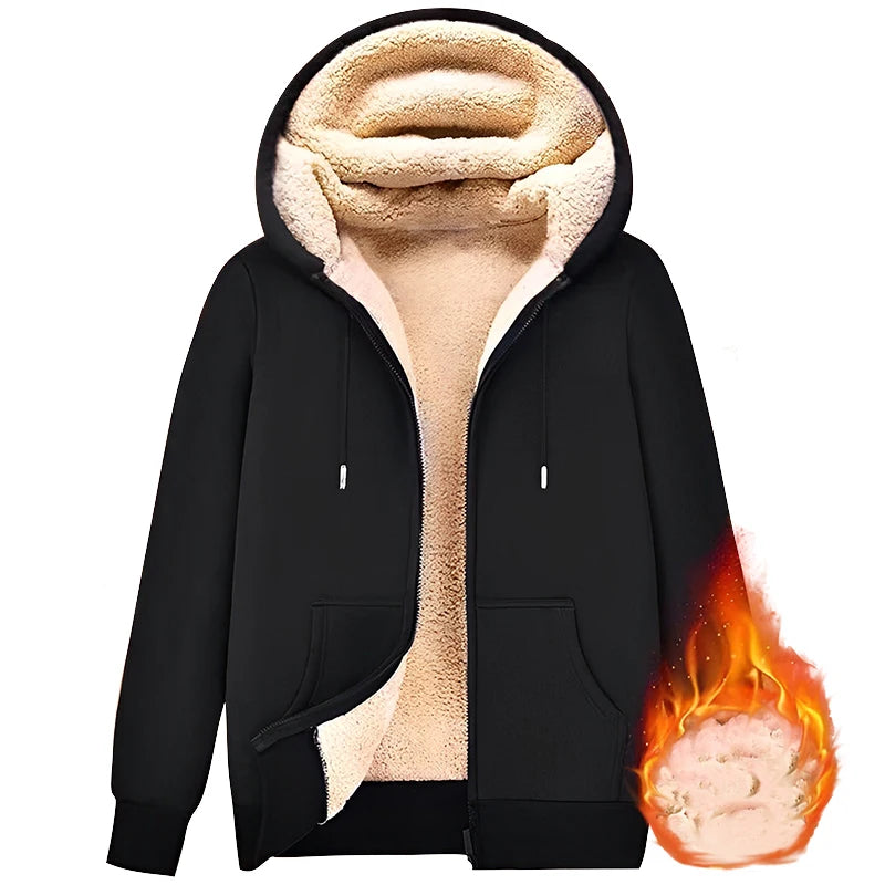 Cárdigan de lana de cordero con capucha para hombre, además de terciopelo grueso, cálido, suelto, neutro, de moda, negro, gris, azul marino, para invierno