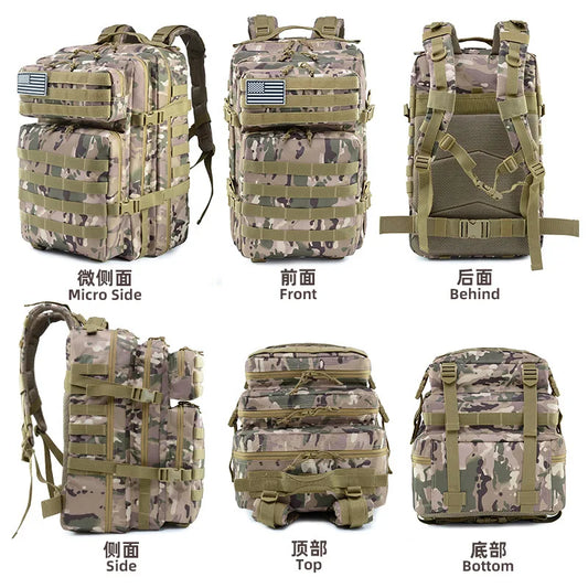 Mochila táctica de 45L para hombre, mochila Molle de camuflaje militar, escalada, ciclismo, deportes de senderismo, mochila multiusos del ejército 3P