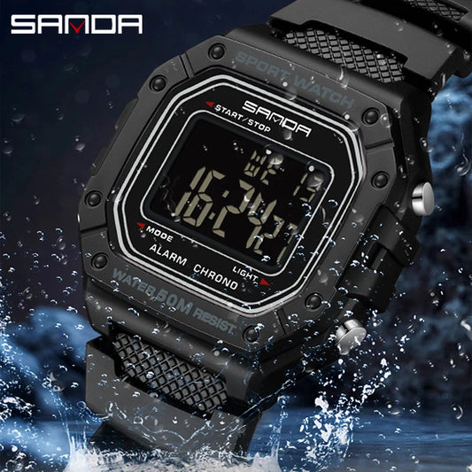 Reloj de moda SANDA 2156 para hombre, deportivo, militar, resistente al agua, con esfera grande, LED, digital, cronómetro.