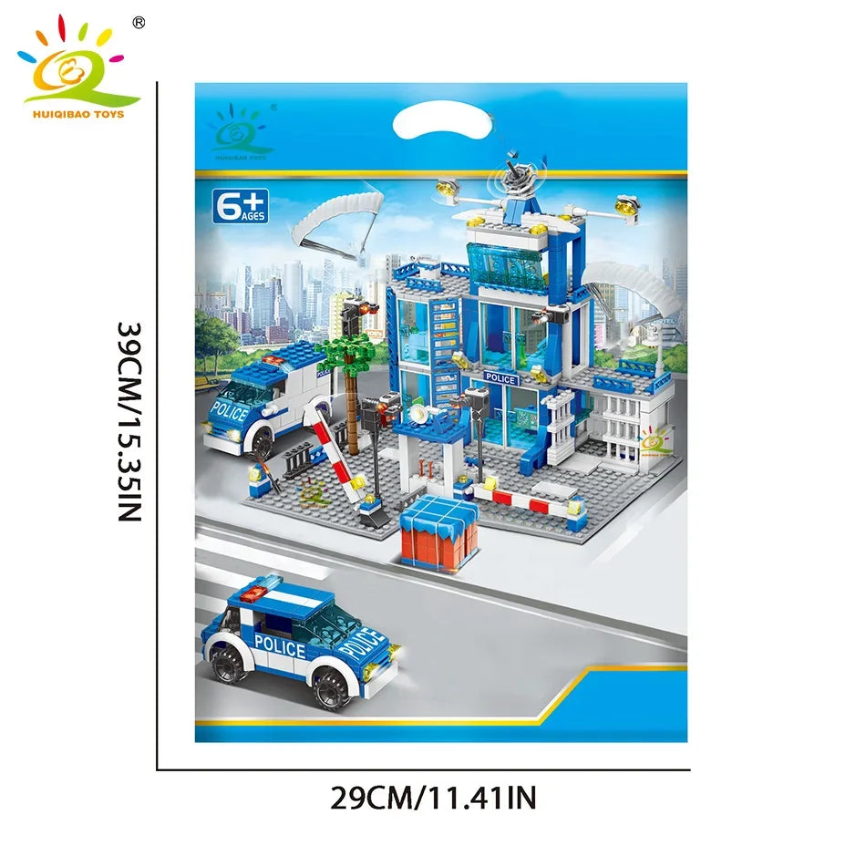 HUIQIBAO - Juego de 753 bloques de construcción de comisaría de policía para niños, figuras de coche DIY, juguetes educativos para niños, regalo para adultos