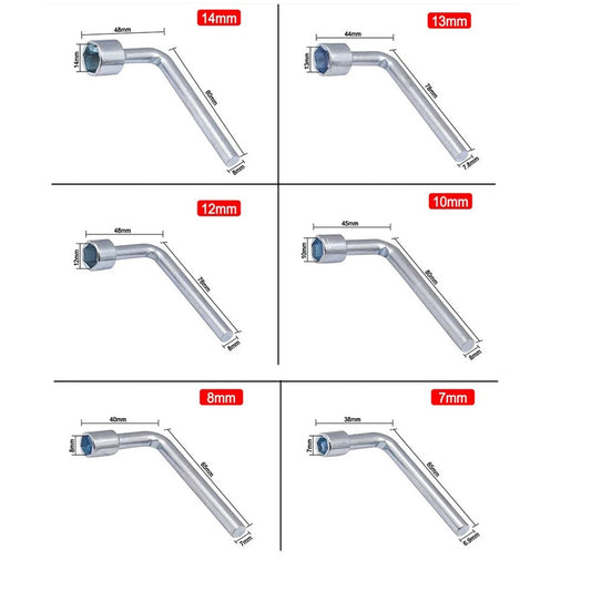 Codo de llave de tubo en forma de L, 7, 8, 10, 12, 13, 14 Mm, llave Hexagonal, boca Hexagonal, accesorios de herramientas manuales de acero al cromo-vanadio