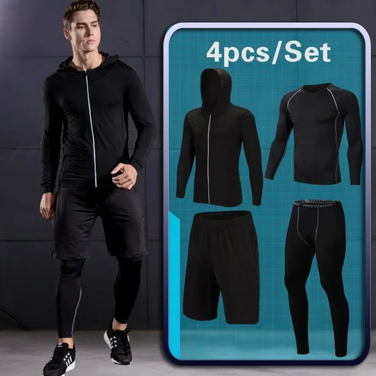 Men's Rashguard Compression Sports Set Gym Running Jogging Tights Workout Fitness T-Shirt Blouse Leggings
