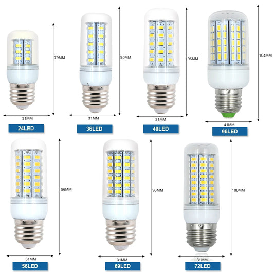 10 pçs e27 lâmpada led 220v milho lâmpada 24 36 48 56 69 72 leds smd 5730 ampola bombillas iluminação lustre vela luz led
