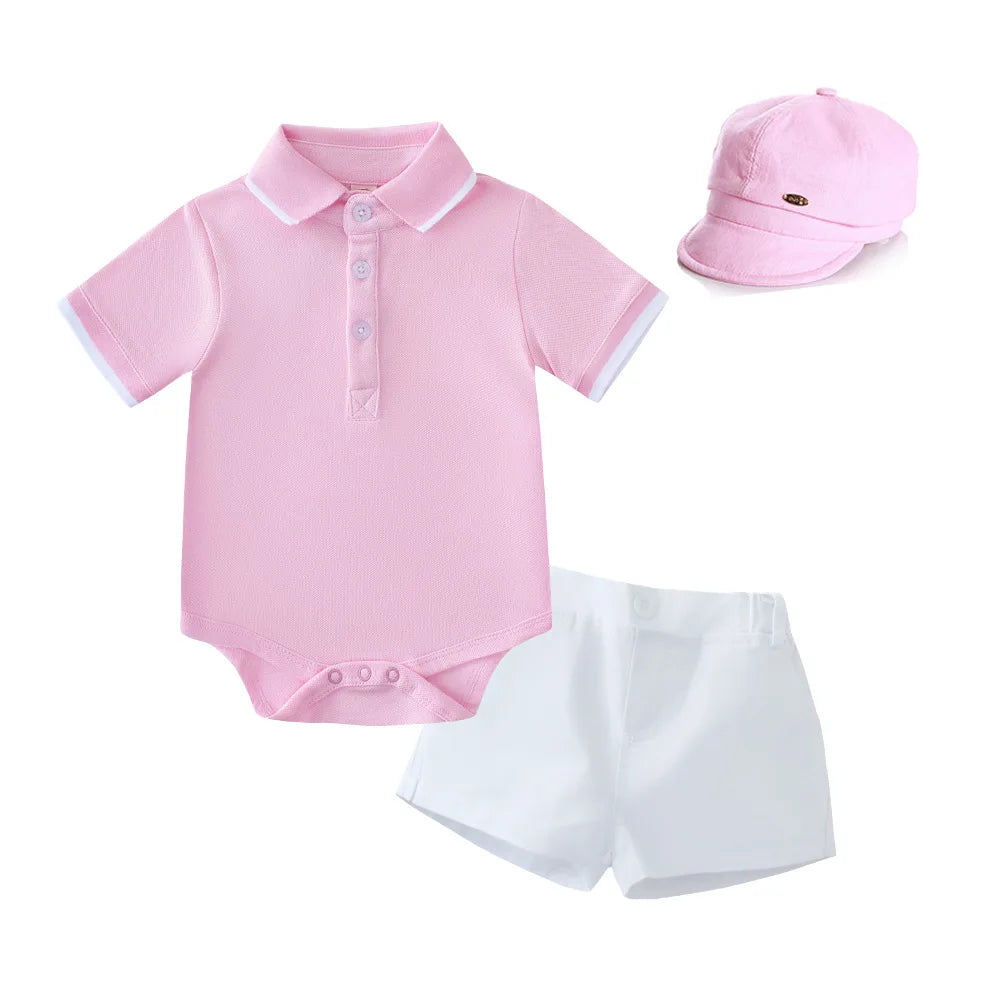 Conjunto de ropa de verano para bebé niño con gorro, polos de verano, camisa de manga corta, pantalones cortos, conjunto de ropa para niño