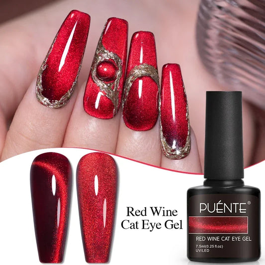 7.5ML Super Shiny Ruby Red Cat Magnetic Gel Nail Polish Wine Red Cat Eye Gel Soak Off Semi-Permanent Nail Varnish For Manicure