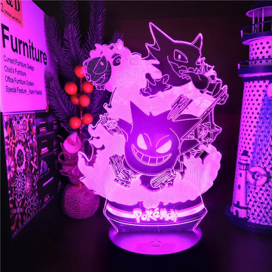 Lámpara LED nocturna de Pokémon Gengar, Haunter Gastly, 3D, USB, cambia de color, lámpara de ilusión, lámparas de mesa para dormir