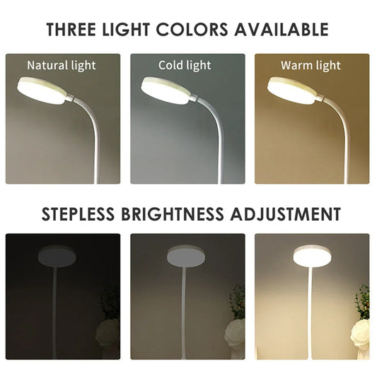 Lámpara LED portátil de escritorio con enchufe USB, luz de mesa alimentada, compatible con 3 colores, atenuación continua, protección ocular, lámpara de noche para dormitorio