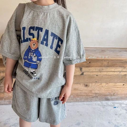 2pcs Summer Baby Clothes Set Children Boy Girl Cartoon Bear T-shirts and Shorts Suit Kid Casual Top Bottom Outfits Tracksuits