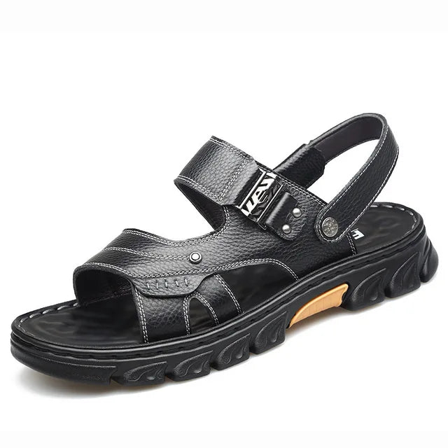 Sandalias antideslizantes de cuero genuino para hombre, pantuflas suaves, zapatos planos informales, zapatos nobles, gran oferta 2024