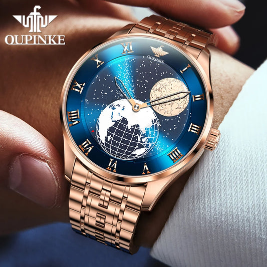 Reloj mecánico automático OUPINKE 3230 para hombre, de alta calidad, con movimiento CITIZEN, esfera 3D, diseño de cielo estrellado y tierra.