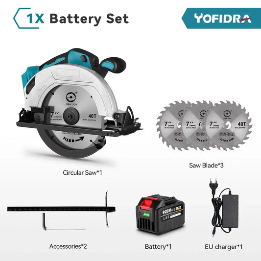 Yofidra 7-inch 180mm Brushless Electric Circular Saw 10800rpm Cordless Efficient Woodworking Cutting Tool for Makita 18V Battery