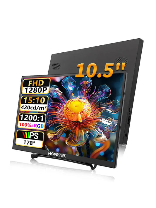 HGFRTEE 100%sRGB 10.5 inch Portable Monitor 1280P 420Cd/m² Secondary Screen for Laptop Mac Xbox PS4/5 Switch PC Extension Display