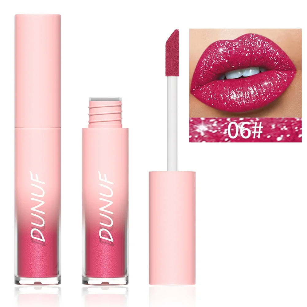 Lápiz labial líquido mate con brillo, resistente al agua, brillo de labios con efecto diamante, de larga duración, brillo de labios perlado, tinte labial para mujer, maquillaje cosmético, nuevo.