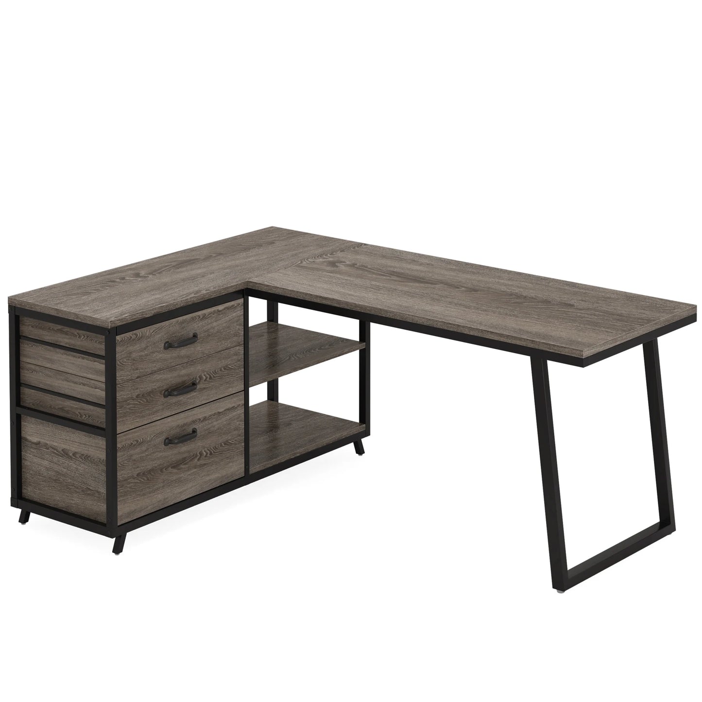 Tribesigns L-Shaped Computer Desk with 3 Drawers, Reversible Corner Home Office Desk with Shelves, 53-Inch Industrial PC Desk St