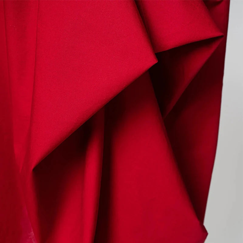 UOOZEE 2024 New Spring Women Elegant Red Party Evening Midi Dresses Long Sleeves Loose Solid Color Stand Collar Prom Gown