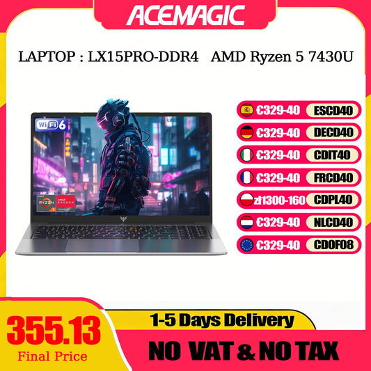 ACEMAGIC Laptop 15.6inch FHD Laptop AMD Ryzen 5 7430U 16GB RAM 512GB SSD Windows 11 Pro Notebook 180° Flip Computer Wifi6 BT5.2