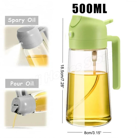 1-2PCS 2-in-1 Olive Oil Dispenser Bottle 500ml Plastic Oil Sprayer Cooking Oil Spray Tank BBQ Baking Picnic Kitchen Tools for Home