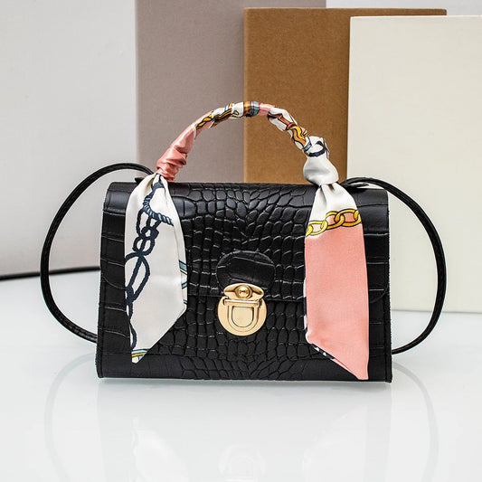 Casual Versatile Floral Print Shoulder Bag Simple Design Silk Scarf Handbag Fresh Sweet Style PVC Material Small Square Bag
