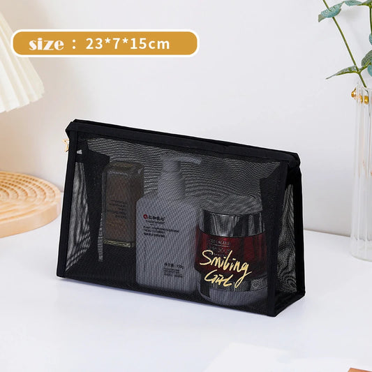 1pc Black Mesh Women's Cosmetic Bag Transparent Travel Cosmetics Brushes Organizer Beauty Case Small Large Toiletry Makeup Bag