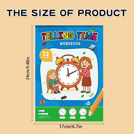 Children's Practice Book for Learning How to Tell Time, Suitable for Home-Based Kindergarten Activities, Includes Reading and Math Exercises, Ideal for Classroom Teaching and Back-To-School Supplies Time Practice Cards/Early