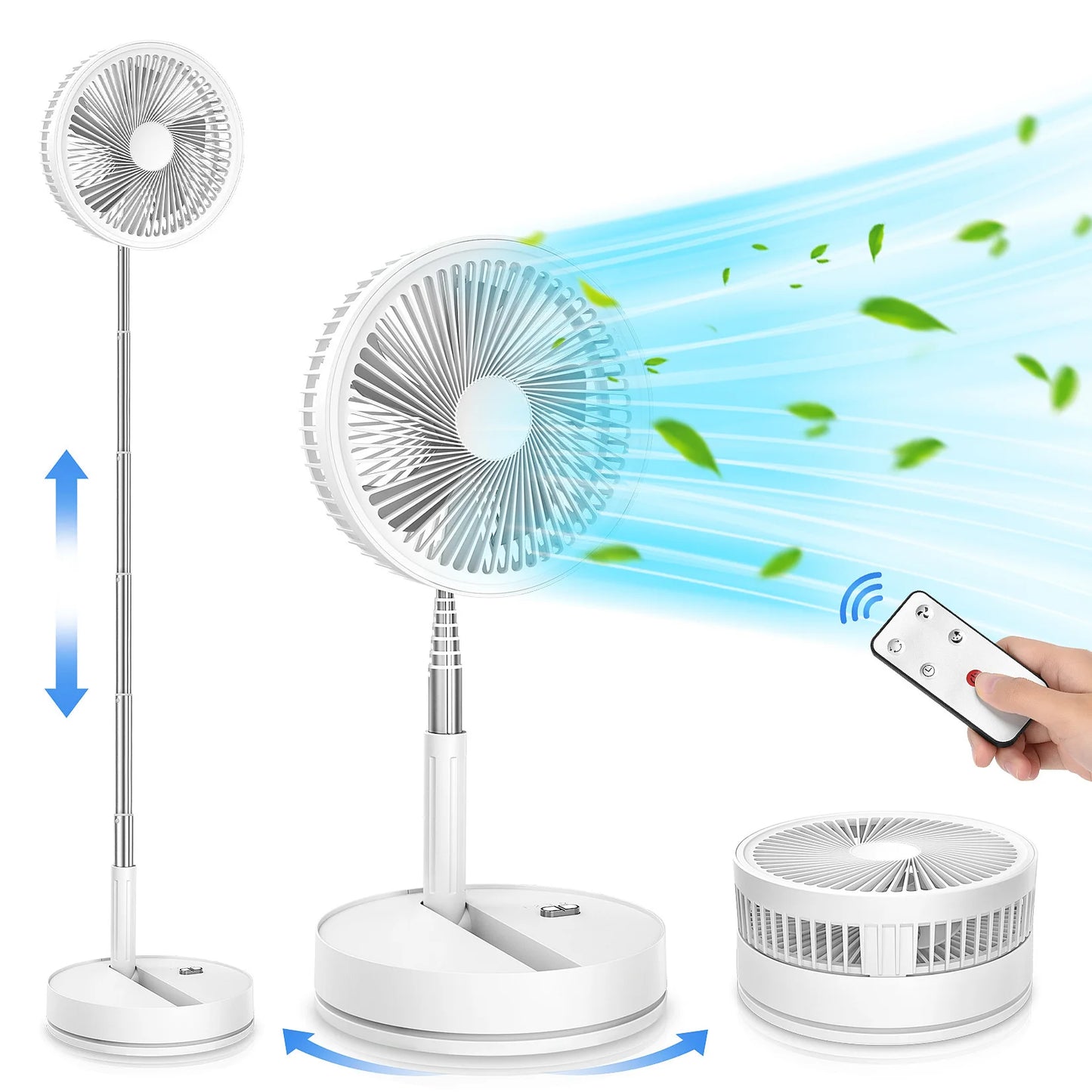 Wireless Folding Desk Fan Telescopic Outdoor Travel Camping Floor Low Noise Fan With 7200 mAh USB Rechargeable Fan Standing Fan