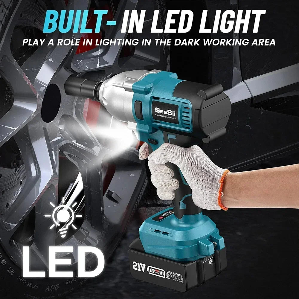 Cordless Impact Wrench 900N.m Power Impact Gun 1/2'' 3300RPM Brushless Electric Impact Driver for Home Car Truck Mower