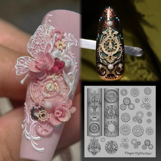 1Pc Chain Ice Flower Fox Spoon Fork Dragon Snake Butterfly 3D Acrylic Mold Nail Art Decorations DIY Design Silicone Nails Mold