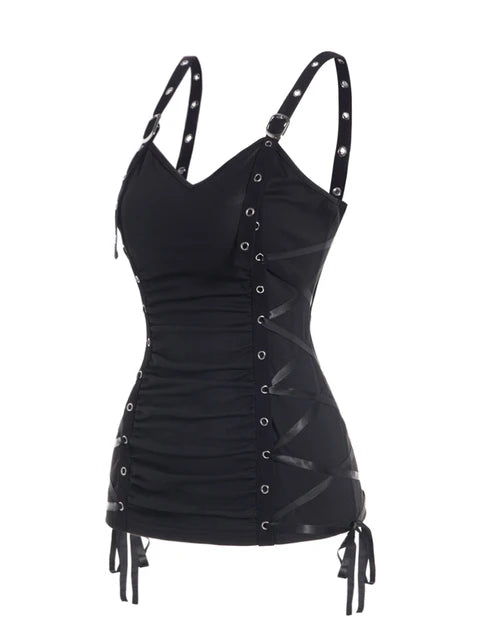 Dressfo-Camisola de alças de bandagem feminina, espartilho vintage, top frontal de cami colorblock, roupa preta Y2K, novo, 2022