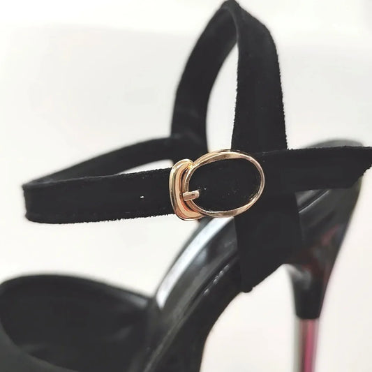 Sandalias de tacón alto y fino de 30 cm para mujer, zapatos de plataforma sexys de ante con hebilla negra y tacón de acero, talla grande