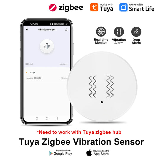 Tuya ZigBee Vibration Detector Smart Life App Monitor remote Security Protection Zigbee Sensor Motion Shock Alarm Need Gateway