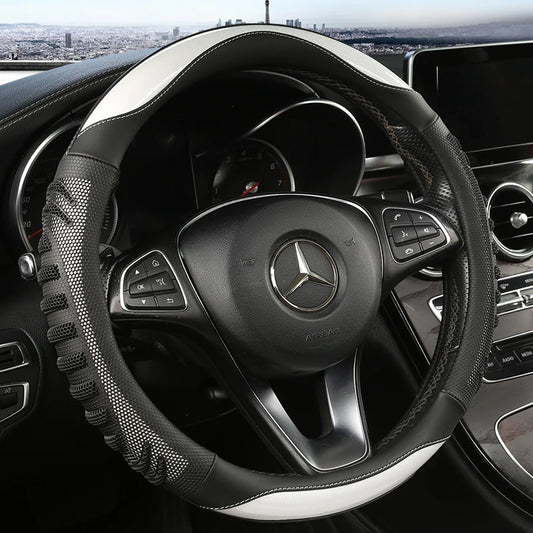Three-dimensional Honeycomb Steering Wheel Cover Durable Leather Cover with Anti-slip Linning Universal 14.5-15in