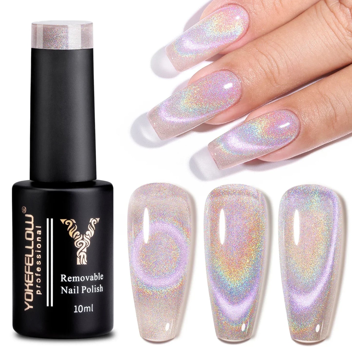 Esmalte de uñas en gel YOKEFELLOW Cat Eye de 10 ml, esmalte de uñas magnético plateado, esmalte de uñas en gel profesional para manicura DIY.