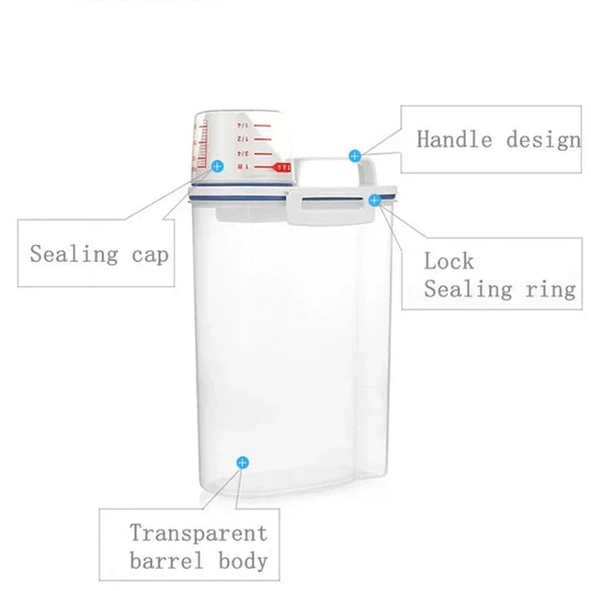 1Pc Sealed Cereal Insect-Proof Rice Bucket with Measuring Cup Transparent Rotary Food Moistureproof Tank Kitchen Storage Box 2KG