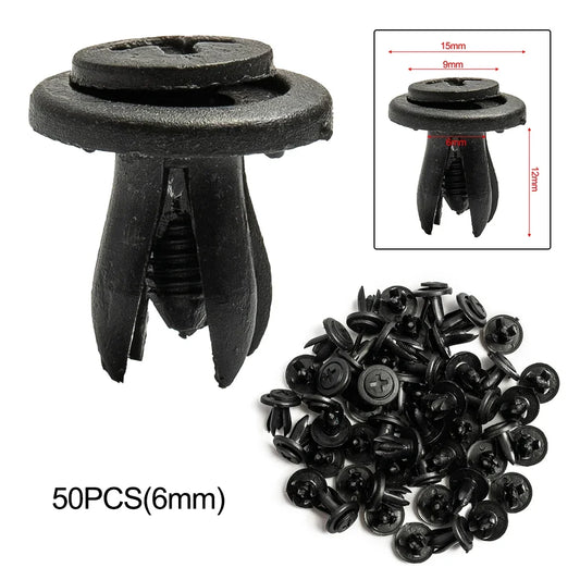 50pcs Car Body 6mm Hole Dia Plastic Rivets Fastener Fender Bumper Push Pin Clip Universal Car Fasteners Clip Auto Accessories
