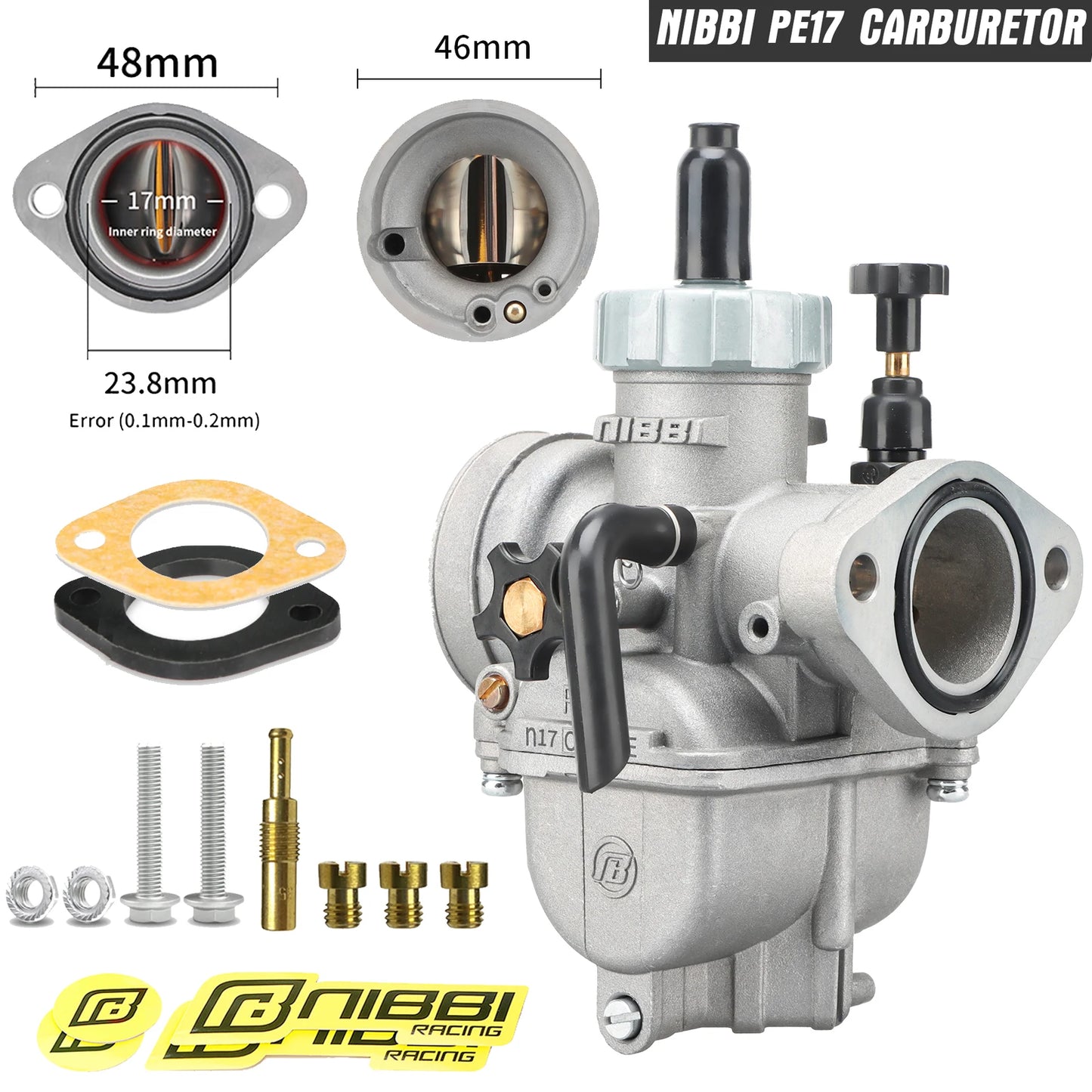 NIBBI PE19mm/PE22mm/PE24mm/PE26mm/PE28mm Flange Carburetor for Motorcycle 2T 4T GY6 Engine 100cc-250ccATV Yamaha Racing Pitbike