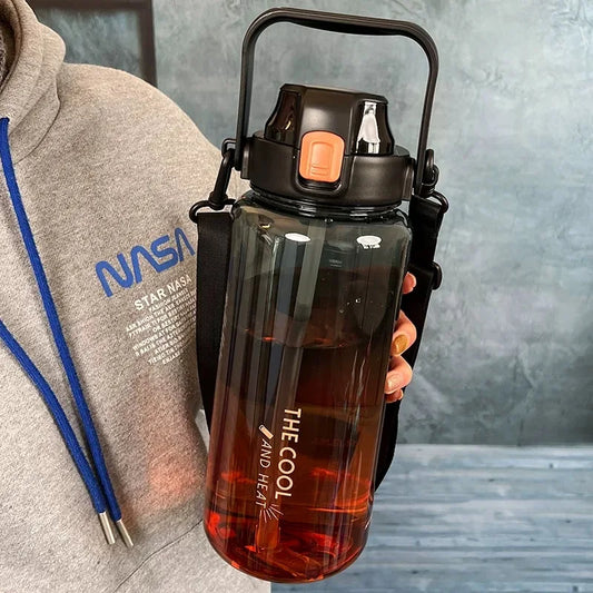 2000ml High Quality Sport Water Bottle With Straw Gym Fitness Outdoor Camping Cycling Hiking Drinking Plastic Bottles With Strap