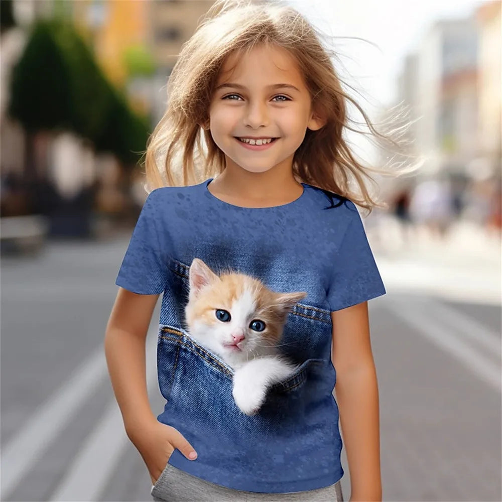 TShirts 3D Print Kawaii animal Cat Streetwear Boys Girls Unisex Fashion Oversized Short Sleeve T Shirt Kids Tees Tops Clothing