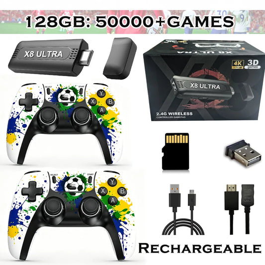 X8 Super 4K HD Game Stick 128GB 50000 Retro Games Dual 2.4G Wireless Controller Portable Plug & Play TV Game Console