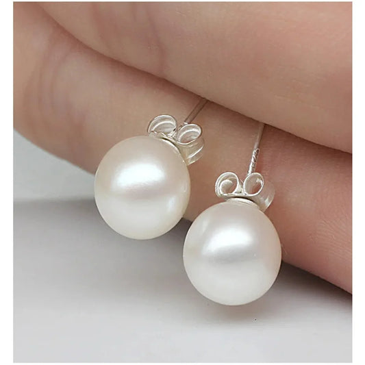 Brincos de pérolas cultivadas de água doce para mulheres, 925 jóias de prata esterlina, bola de botão, melhores presentes 6mm, 8mm, 10mm