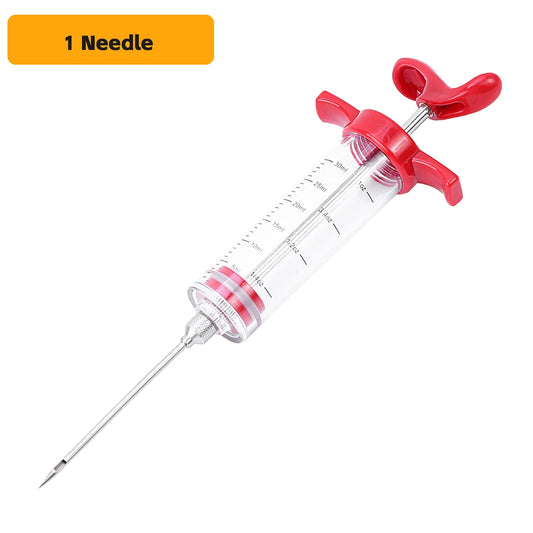 Turkey Injector Syringe - 3 Marinade Injector Needles, 1oz Meat Injector Syringe with Cleaning Brush, Easy to Use & Clean
