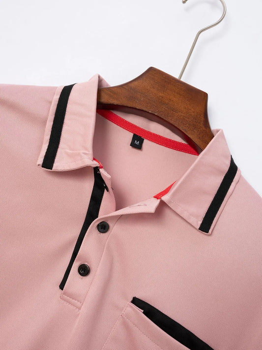 Men's Zipper Short-Sleeved Striped Polo Shirt Spring And Summer Fashion Casual Tops Street Outdoor Sports Wear Men's Clothing