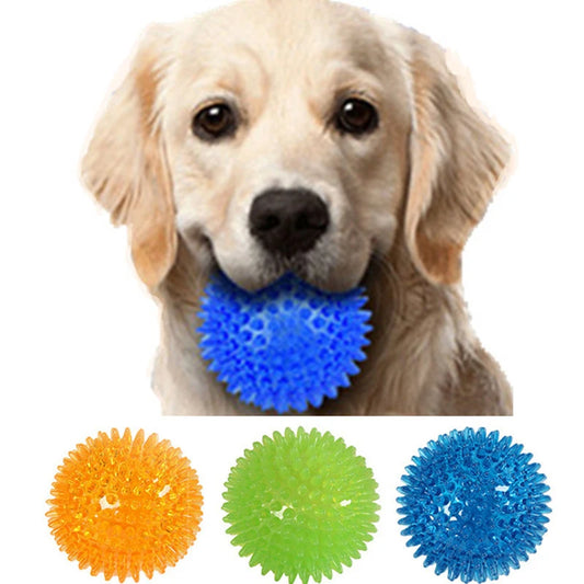 Juguetes para perros, gatos y cachorros, juguete con sonido, pelota de limpieza de dientes con chirrido de lunares, juguete de entrenamiento de TPR para masticar los dientes de las mascotas, bolas de espinas, accesorios