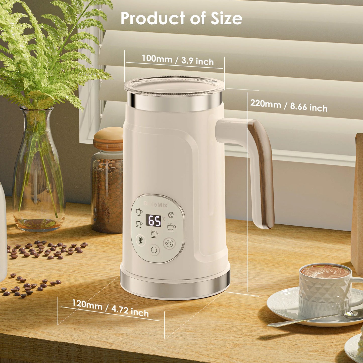 BioloMix Upgraded 5-in-1 LED Touch Screen Milk Frother for Lattes, Hot And Cold Foam Maker