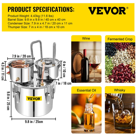 SucceBuy 12L 20L 30L 50L Alcohol Brewing Distiller DIY Moonshine Apparatus Stainless Steel Still Whisky Brandy Home Appliance