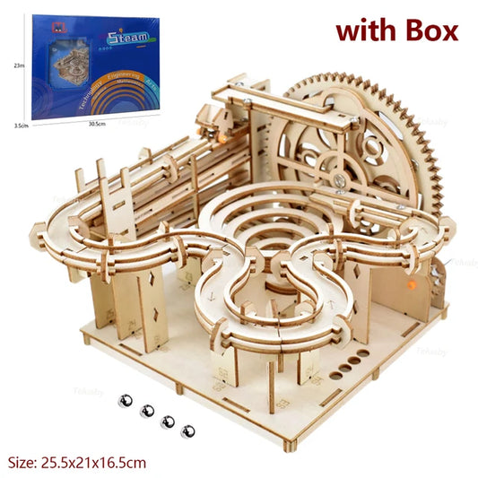 DIY 3D Wooden Puzzle Mechanical Hand Model Building Kits Toys Marble Race Run Set with 4 Balls for Adults Kids Gifts