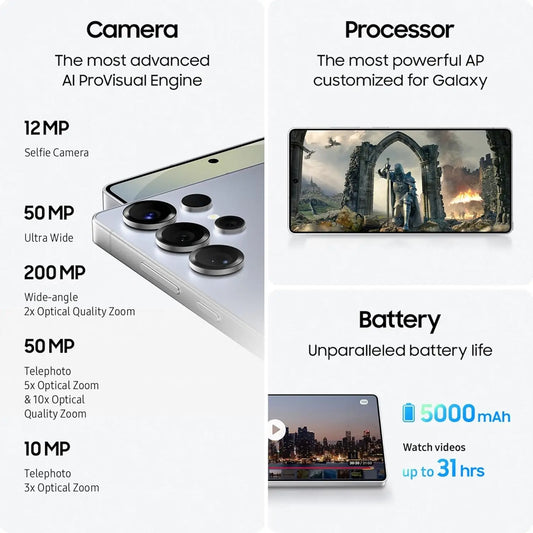 Samsung Galaxy S25 Ultra 5G Smartphone 200MP Quad AI Camera Snapdragon 8 Elite 6.9"120Hz Dynamic AMOLED 2X Display Cell Phone
